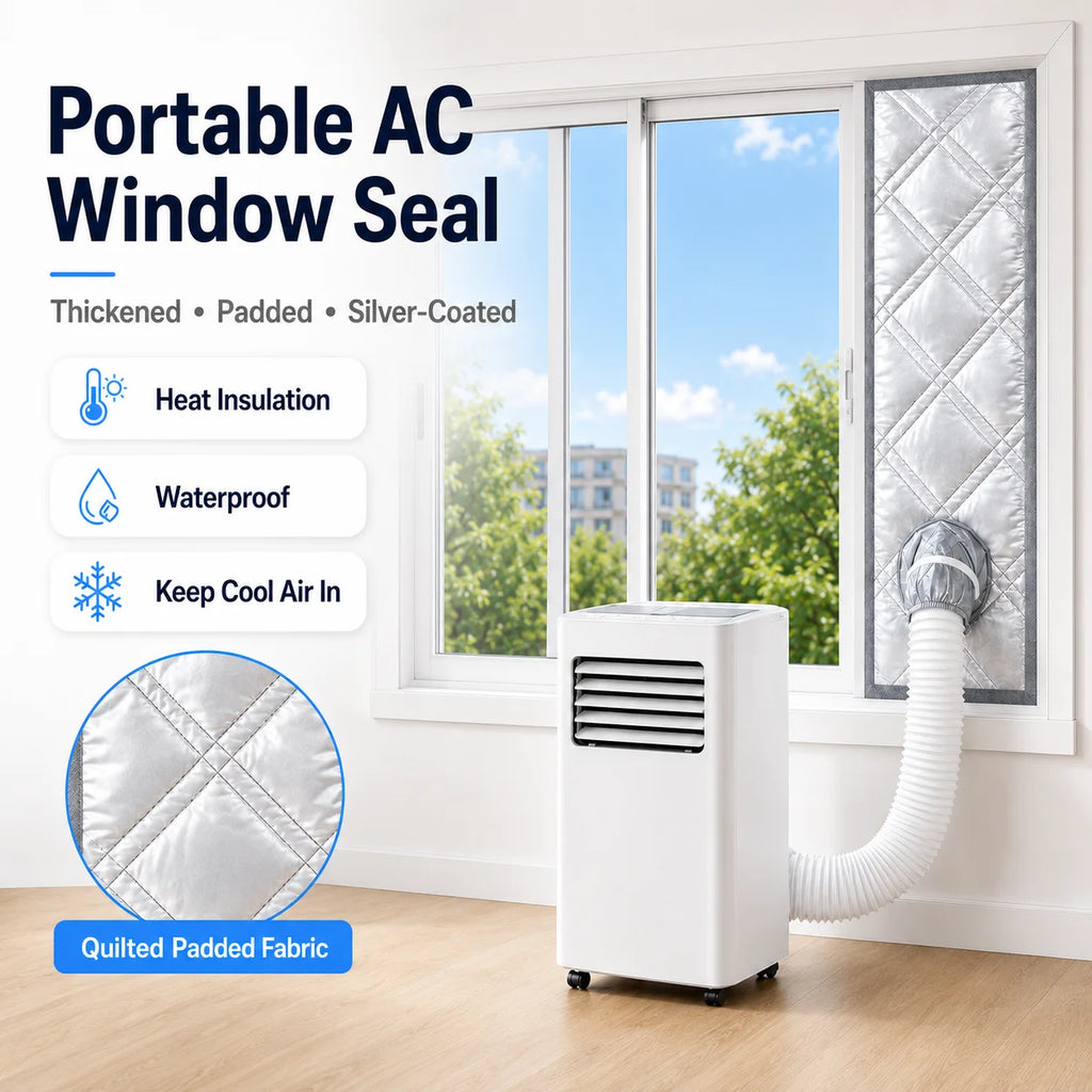 Padded Portable AC Window Seal Kit Silver Coated Sliding Window Vent Cloth for Air Conditioner Exhaust Hose Insulation