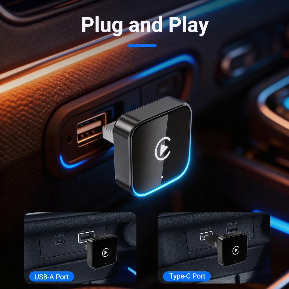 Mini 2 In 1 Smart Wireless CarPlay Adapter, Universal Android Auto Dongle for Car Entertainment System, Portable Lightweight Hid