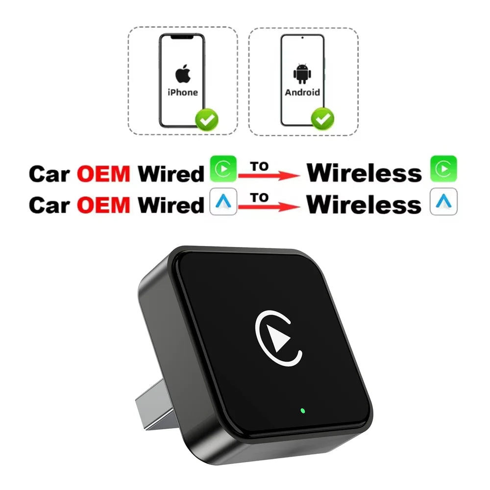 Mini 2 In 1 Smart Wireless CarPlay Adapter, Universal Android Auto Dongle for Car Entertainment System, Portable Lightweight Hid
