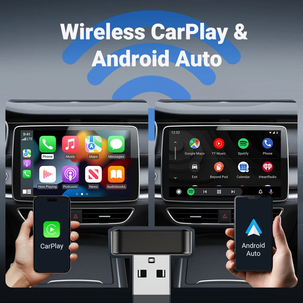 Mini 2 In 1 Smart Wireless CarPlay Adapter, Universal Android Auto Dongle for Car Entertainment System, Portable Lightweight Hid